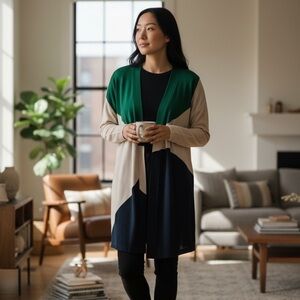 Crea Concept EU 42 / US L Colorblock Open Front Cardigan — Wool Blend